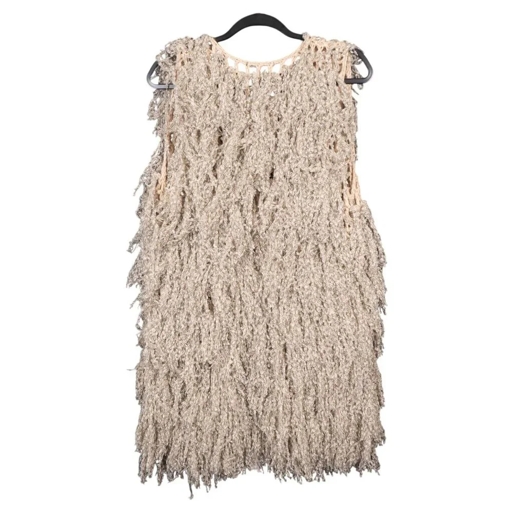 Rain Boho Shaggy Knit Open Vest L NEW Fringed Acrylic Crochet Lagenlook Long - Picture 6 of 6